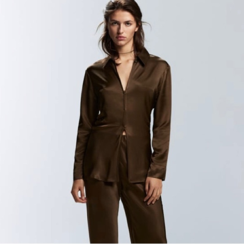 Zara brown silk top